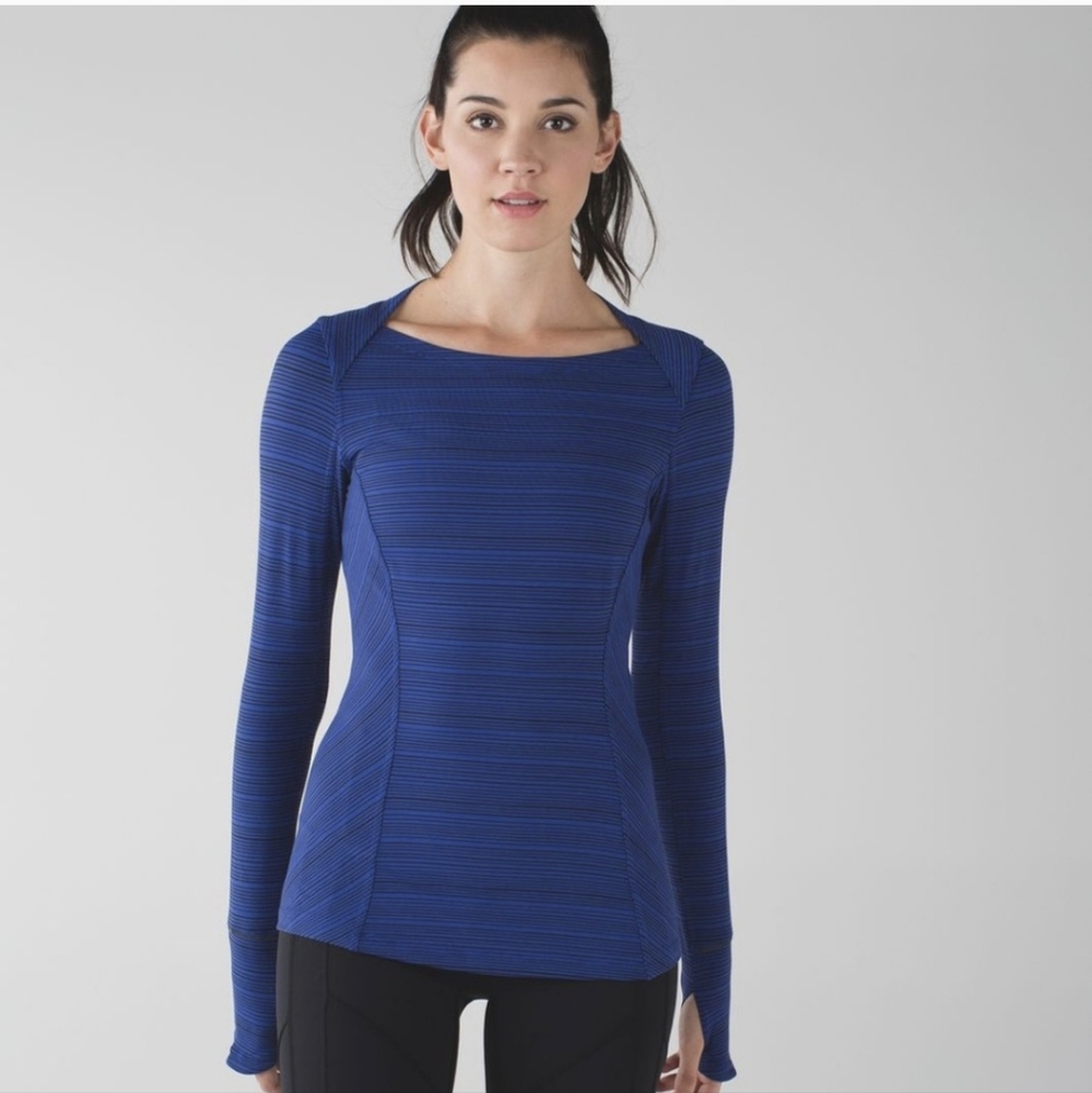 Lululemon Kanto Catch Me Long Sleeve Top Kanto Stripe Sapphire Blue Black Size 6